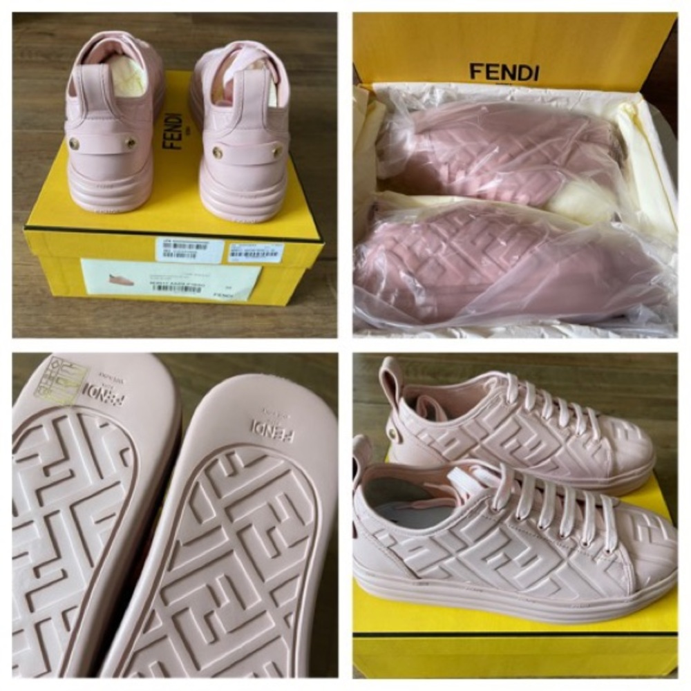 FENDI-AUTHENTIC NWT Pink Leather HighRise Sneakers - Picture 4 of 15